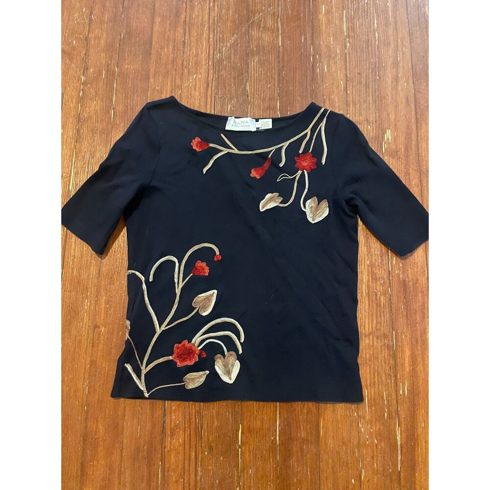 Dana Buchman Embroidered Boat Neck Top